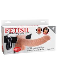 Телесный полый страпон с вибрацией Vibrating Hollow Strap-On with Balls - 24 см. - 