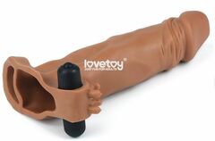 Коричневая вибронасадка-удлинитель на пенис Add 2 Pleasure X Tender Vibrating Penis Sleeve - 19 см. - 
