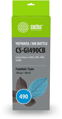 Чернила Cactus CS-GI490CB GI-490 Голубой / Cyan 100мл для Canon Pixma G1400/G2400/G3400