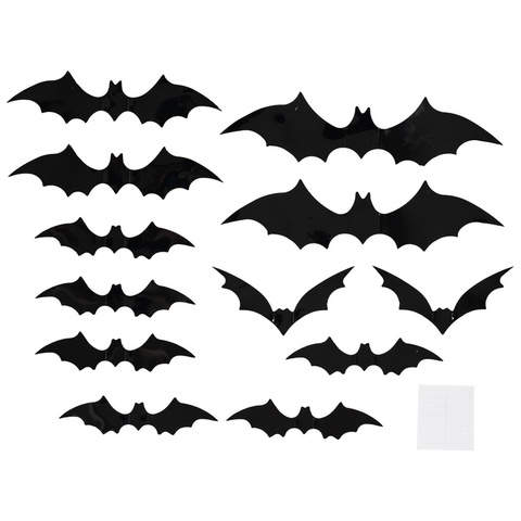 Декоративное украшение, Летучая мышь, пластик, Черный, 8-16 см, 12 шт.