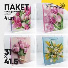 
          Пакет подарочный 31х41.5х12см "Тюльпаны" (Микс)
