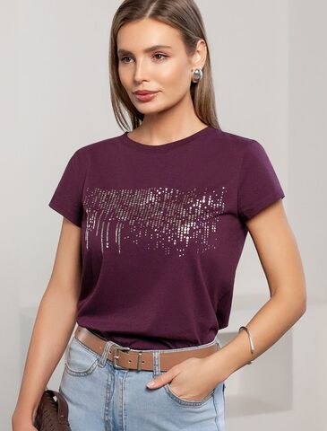 Нарядная футболка с блестящим принтом  D49.135 (131447)