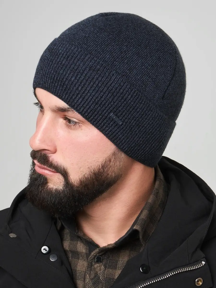 Шапка мужская зимняя шерстяная вязаная с отворотом