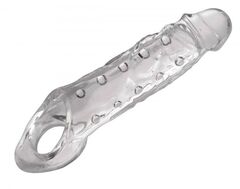 Прозразная закрытая насадка на пенис с поддержкой мошонки Clearly Ample Penis Enhancer - 22 см. - 