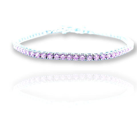 52045- Теннисный браслет дорожка из серебра с розовыми цирконами бриллиантовой огранки d2mm