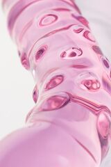 Двусторонний розовый фаллос с рёбрами и точками - 20,5 см. - 