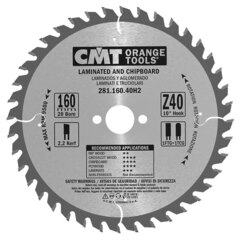 Диск пильный 160x20x2,2/1,6 10° TCG Z=40 CMT 281.160.40H2