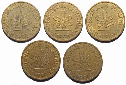 Набор из 5 монет 10 пфеннигов Германия ФРГ 1992-1996 гг. VF-XF
