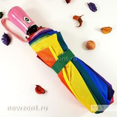 Женский зонт-радуга автомат M.N.S. с розовой рукояткой