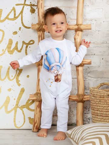 Комбинезон белый с принтом "Зайка на воздушном шаре"