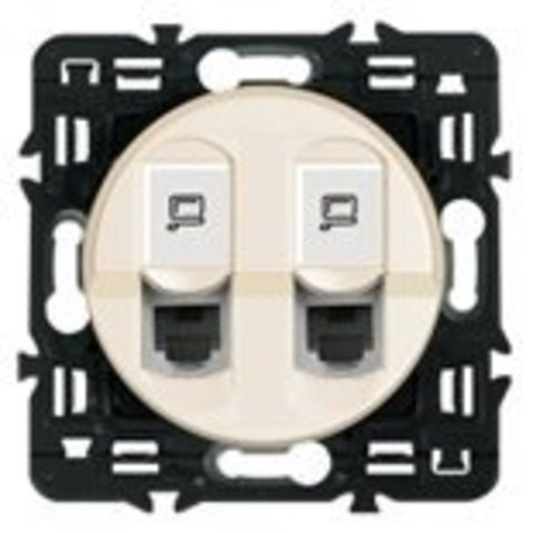 Розетка RJ 45  UTP кат. 6 Двойная Компьютерная . Цвет Слоновая кость. Legrand Celiane (Легранд Селиан). 067344+067344+066236+080251