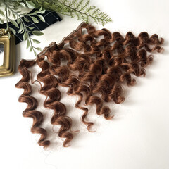 Волосы для кукол, трессы кудри-локоны-спиральки, коричневые с рыжинкой, длина 15 см*1 метр, набор 2 шт.