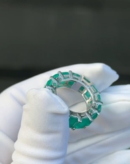 31949- Кольцо-дорожка из серебра 925 пробы с вставками цвет турмалин/параиба в огранке багет