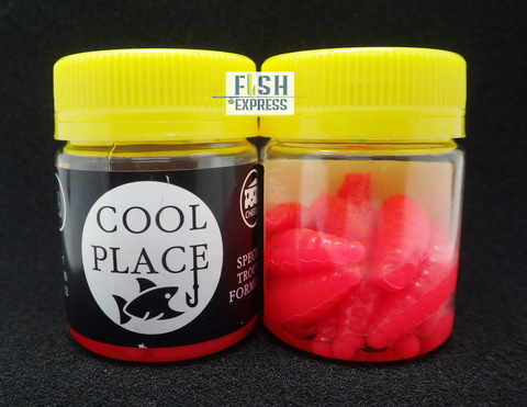 Форелевая силиконовая приманка COOL PLACE MAGGOT FLOATING STRETCH цвет РОЗОВЫЙ плавающая 40 мм/ 10 шт в банке.