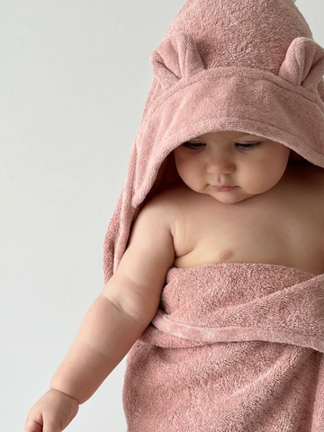 Детское полотенце с капюшоном пудровый