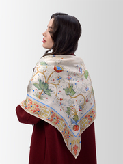 Платок «Зачатьевская роспись. Райский сад» 100% шёлк