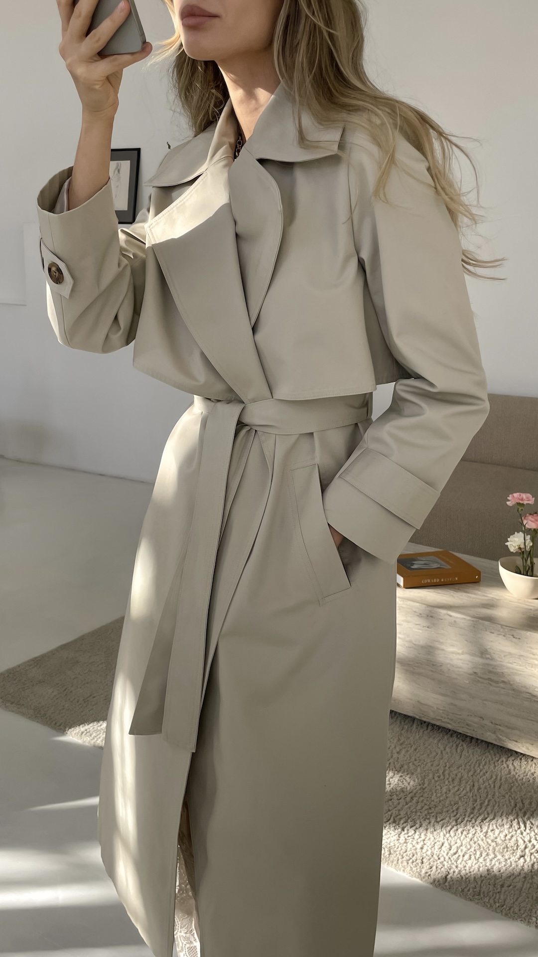 Тренч полной длины с английским воротником и кокеткой