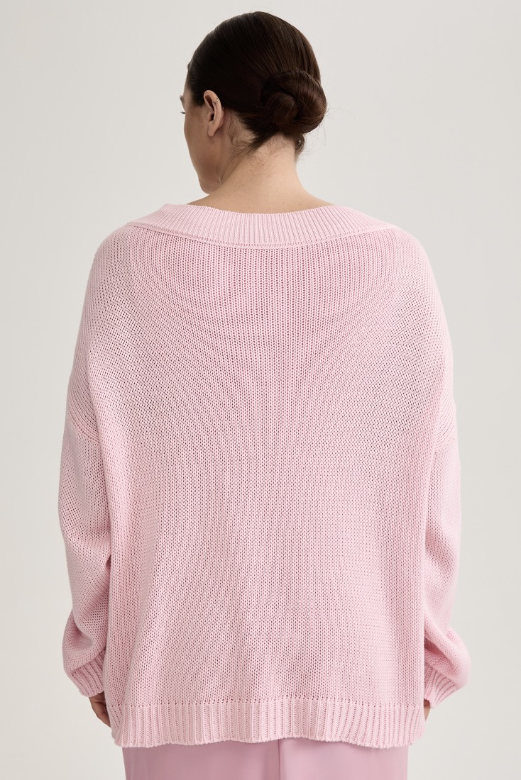 Джемпер вязаный на одно плечо, розовый