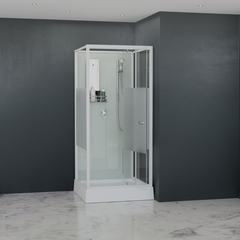 Душевая кабина квадратная 70х70, распашная дверь, стеклянная, профиль белый