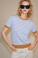 ZARA ТРИКОТАЖНЫЙ ТОП В ПОЛОСКУ, СИНИЙ/БЕЛЫЙ