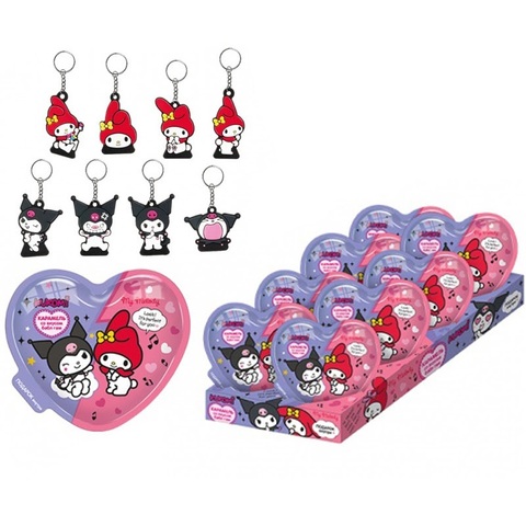 KUROMI, MY MELODY Карамель в пластиковом сердце с подарком 1кор*8бл*8шт, 15г.