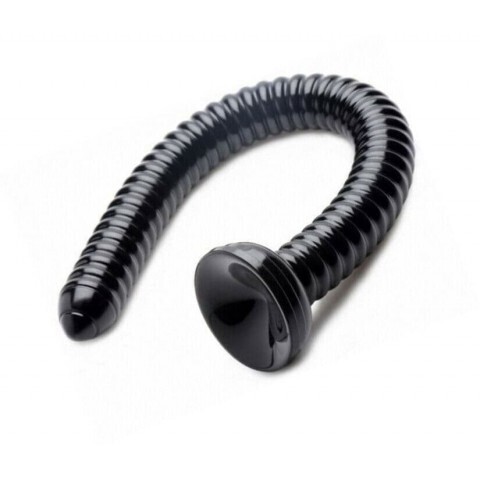 Огромный фаллос Hosed Ribbed Anal Snake Dildo, черный, 50.8х4.4 см