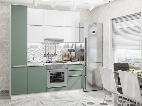 Прямая модульная кухня Фьюжн-06 Silky White/Silky Mint - Белый 2340*2000*600