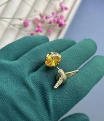 Кольцо ПТИЧКА КОЛИБРИ с желтым камнем