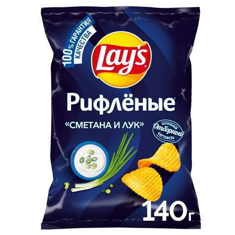 Чипсы LAYS рифленые сметана и лук 140г