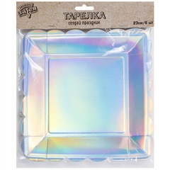 Тарелки квадратные, Перламутровый, Серебро, 23 см, 6 шт.