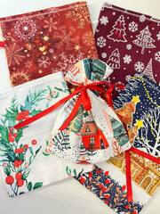 Мешочек подарочный тканевый, Новогодний, малый, МИКС, 20-23*25-30 см, 1 шт.