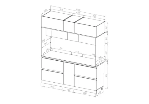 Кухня Карина Центральная секция 2000 (Дуб Крафт серый,Кашемир)
