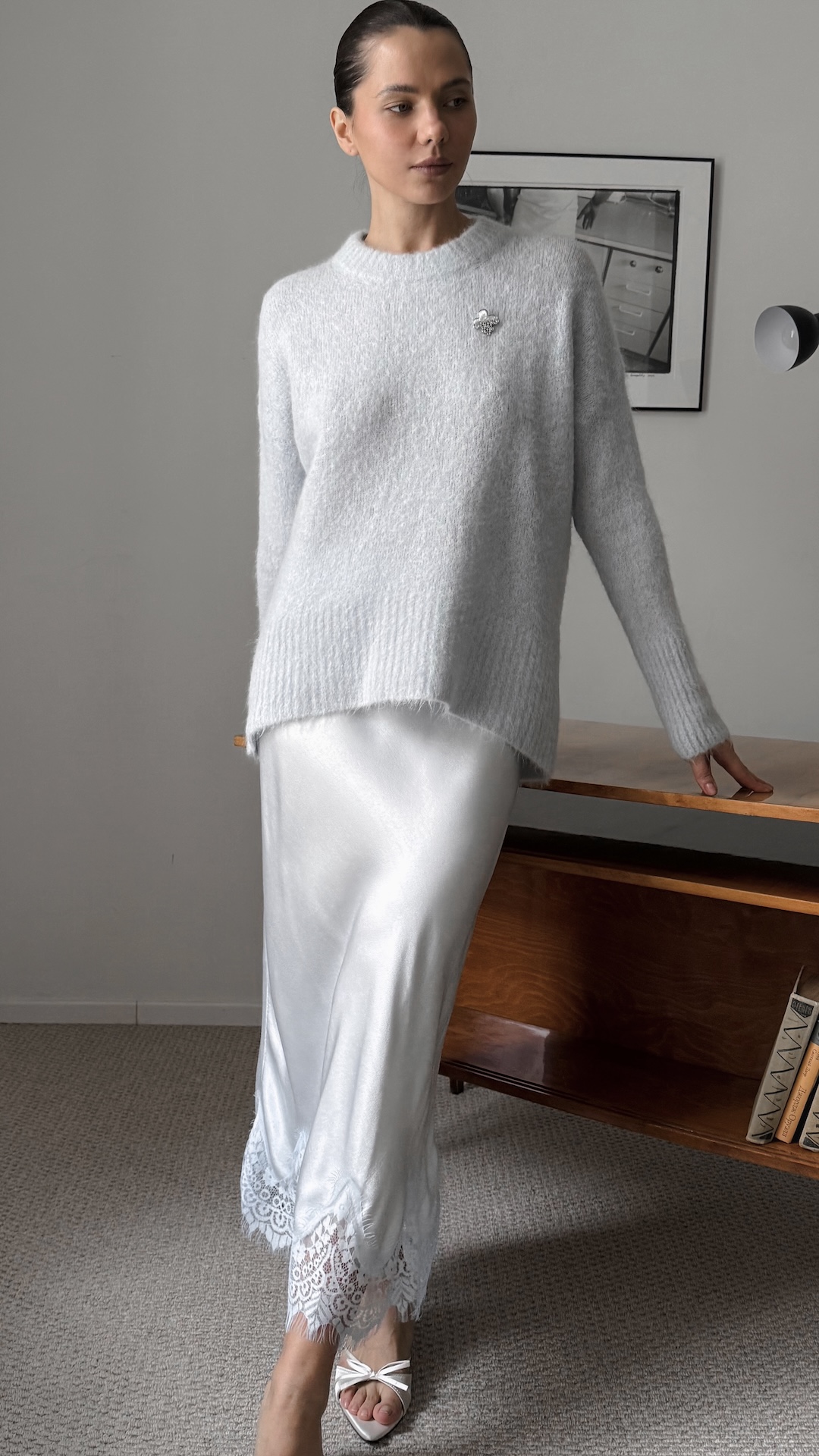 Юбка в бельевом стиле полной длины с кружевом по краю