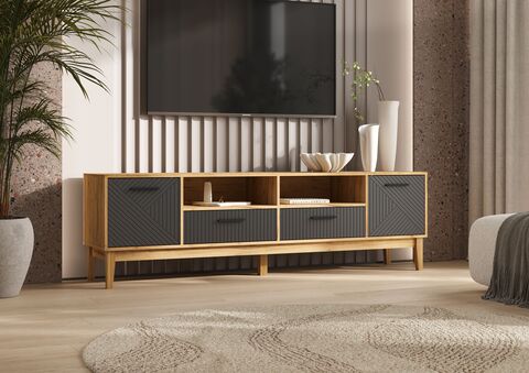 Флэш Тумба ТВ 2 двери 2 ящика (Браш Графит, Дуб Крафт )