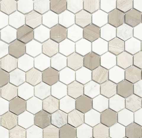 Мозаика Pietrine Hexagonal - Pietra Mix 3 матовая 28,5x30,5х0,6 см (чип 18х30х6 мм)
