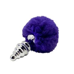 Анальная пробка Metal Anal Fluffly Twist Plug S с фиолетовым хвостиком - 