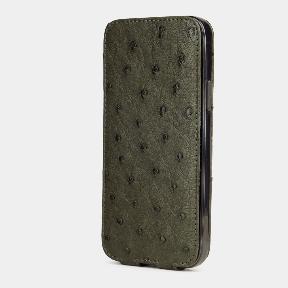 Special order: Чехол для iPhone 12/12Pro из натуральной кожи страуса, зеленого цвета