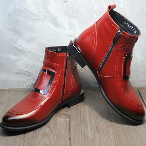 Демисезонные ботинки женские без шнурков. Красные кожаные ботинки с пряжками. Лоферы ботинки женские на низком каблуке Evromoda S.A.Red.36-й (23 см) размер