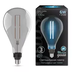 Лампа Gauss LED Filament PS160 6W Е27 330lm 4000К  gray straight 179802205