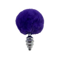 Анальная пробка Metal Anal Fluffly Twist Plug S с фиолетовым хвостиком - 