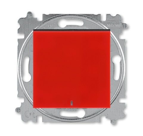 Выключатель кнопочный одноклавишный с ориентационной подсветкой LED белого цвета. Цвет Красный / дымчатый чёрный. ABB. Levit(Левит). 2CHH599147A6065