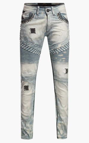 The Saints Sinphony | Джинсы мужские BLEACHED BIKER MOTO SILVER TRIM TSG332 перед
