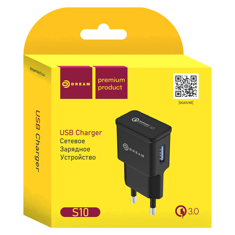 ЗУ S10 USB 2.4A QC3.0 черный DREAM