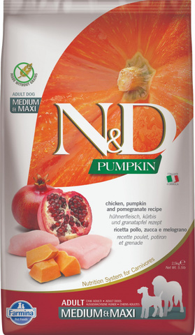 Farmina N&D GF PUMPKIN MEDIUM/MAXI корм для собак курица с гранатом и тыквой  2.5 кг