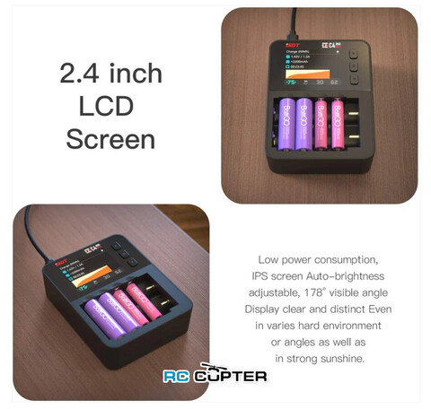 Зарядное устройство ISDT C4 EVO для цилиндрических батарей AA /AAA / 18650 / до 26700, 25W (DC - QC2.0/3.0/PD), 3A, x4