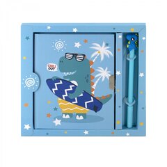 
          Записная книжка в футляре 21,0 см * 21,0 см , 7БЦ, Alingar, ламинация, ручка, замочек, 45 л., клетка, "Веселый дино", голубой