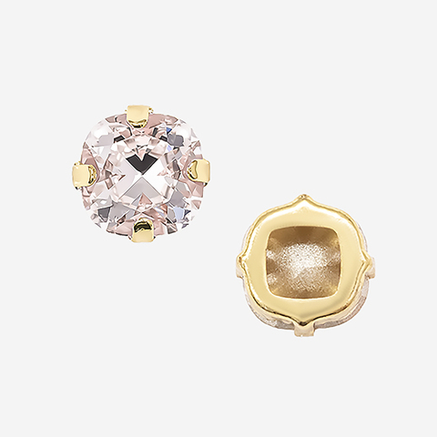 Кристалл Кушон (Сushion) в цапах, оттенок "Светло-розовый"/"Light Rose", 9,2мм, позолота