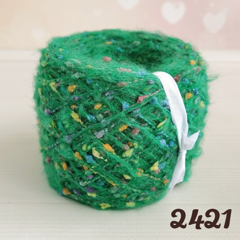 Фантазийная пряжа с бубышками 200м/100г, 2421, Яркий зеленый
