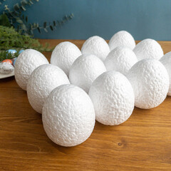 №2 Яйца пасхальные, Белые, из пенопласта, размер 7*5,5 см, набор 12 штук.