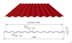 Профильный лист С-8 (0,4мм) 1,2м х 1,8м Красное вино 3005